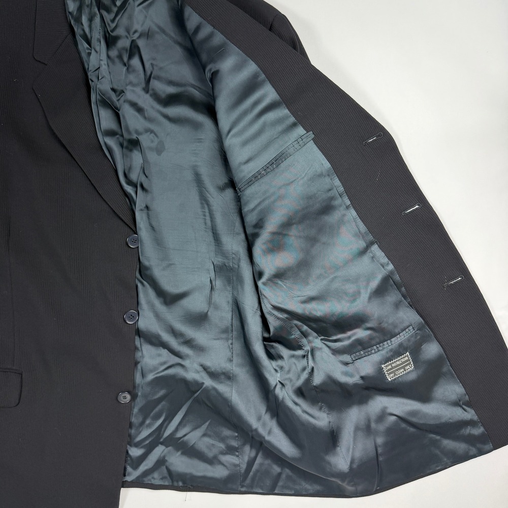 Vintage Calvin Klein Mens 48R Blazer Black Textured Ribbed Wool 3 Button USA - Picture 4 of 12